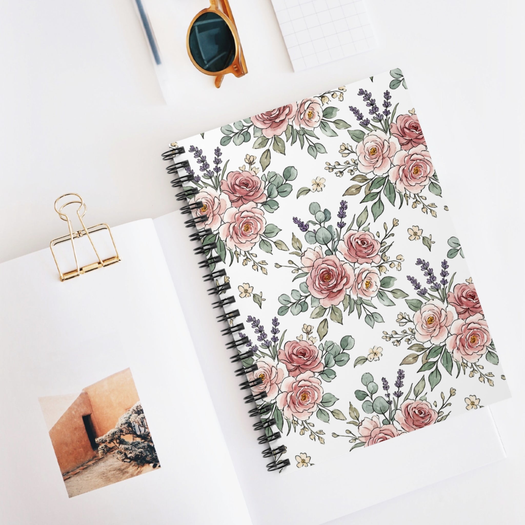 Floral Rose Spiral Notebook — Ruled Lined Journal for Notes & Gifts