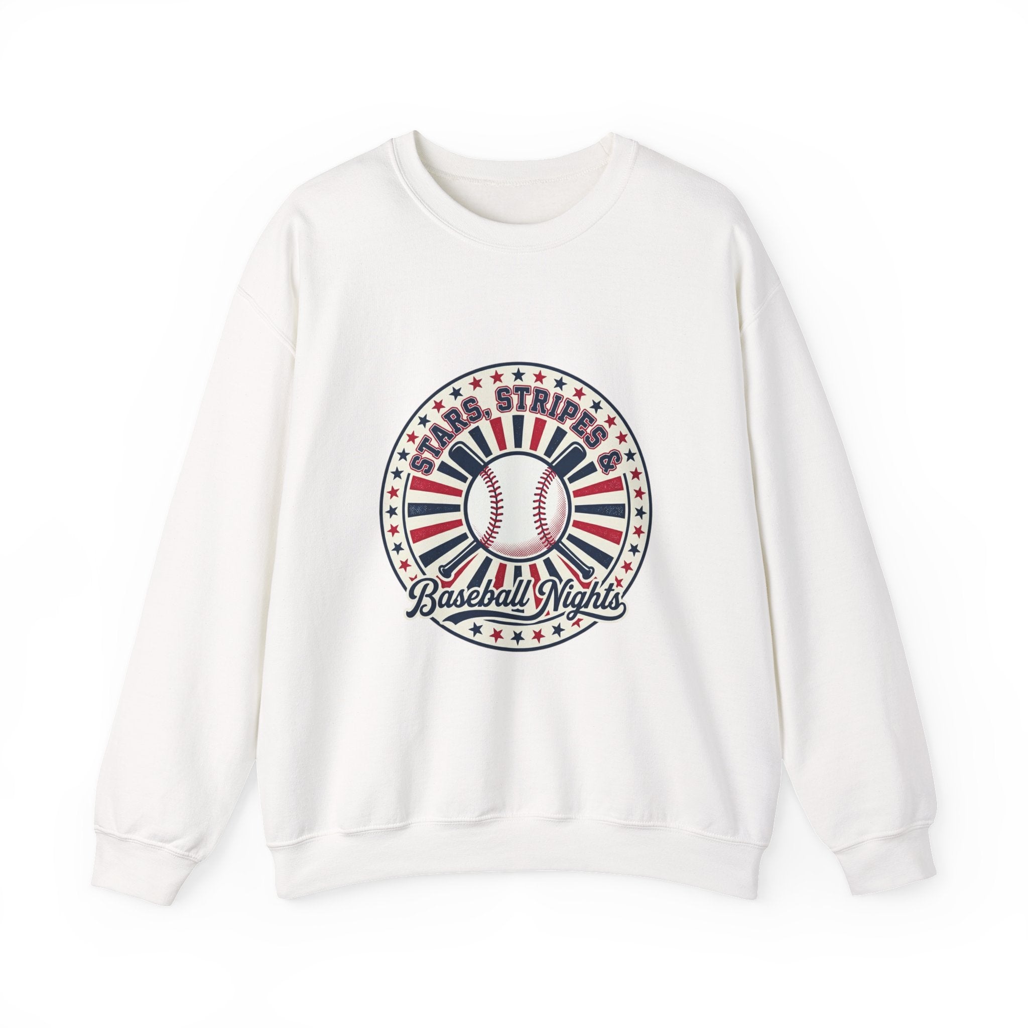 Patriotic Baseball Nights Crewneck Sweatshirt | vintage baseball graphic, red white blue