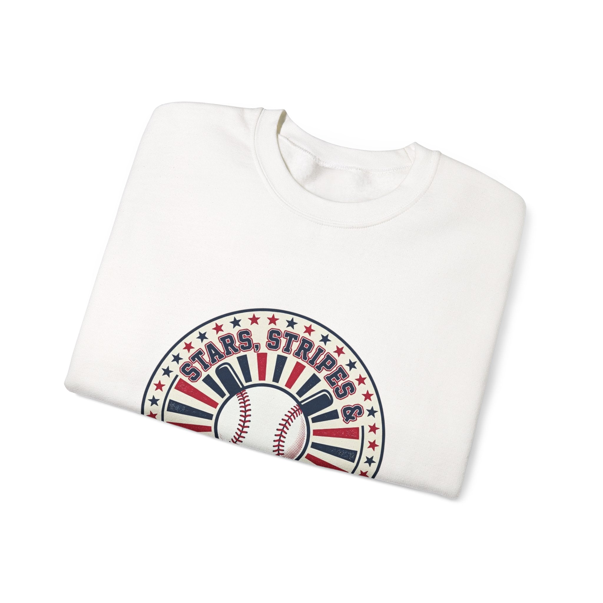 Patriotic Baseball Nights Crewneck Sweatshirt | vintage baseball graphic, red white blue