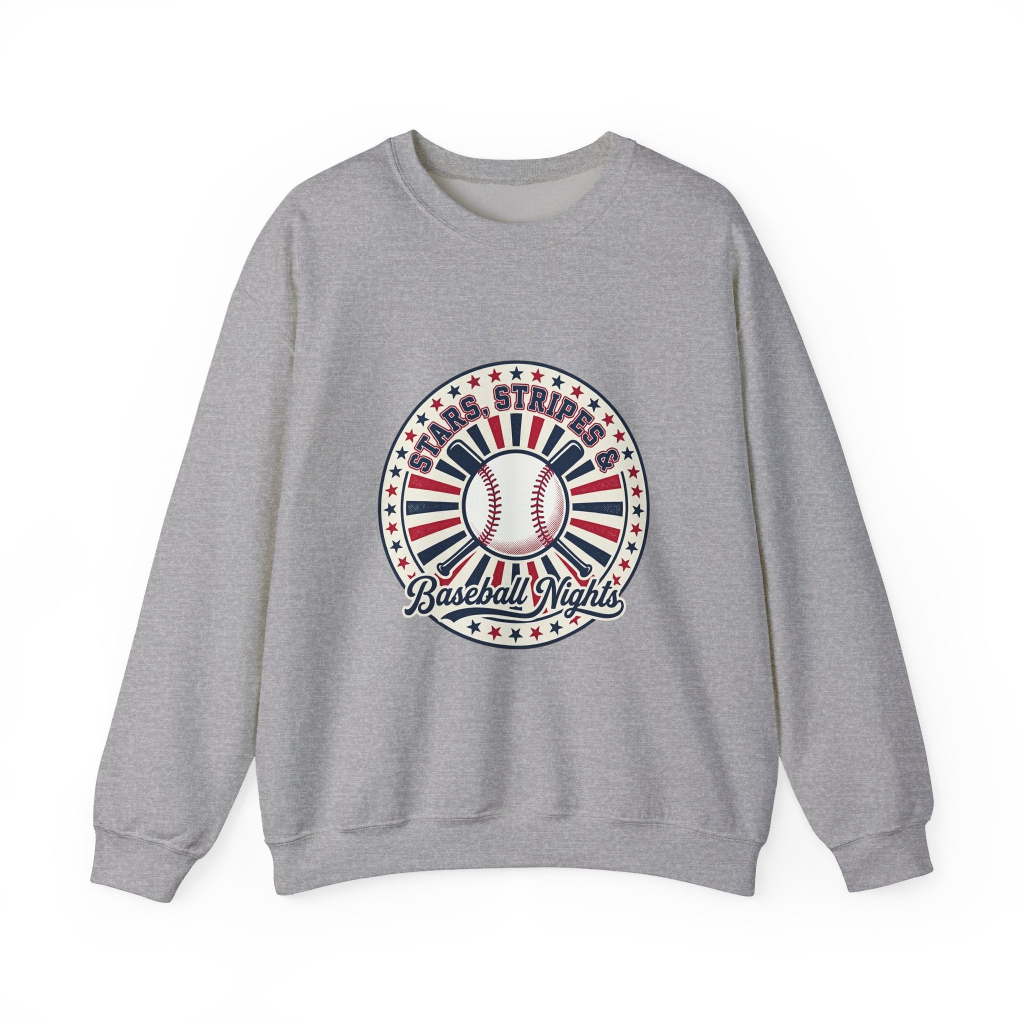 Patriotic Baseball Nights Crewneck Sweatshirt | vintage baseball graphic, red white blue