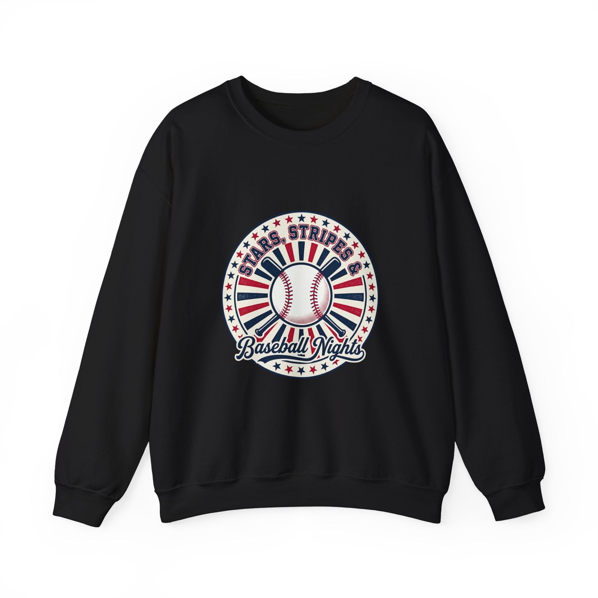Patriotic Baseball Nights Crewneck Sweatshirt | vintage baseball graphic, red white blue
